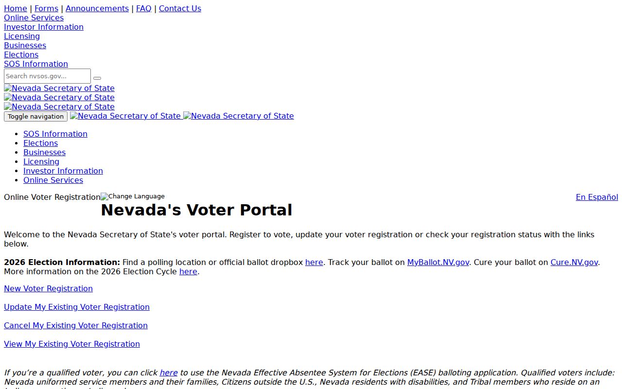 Pahrump residents directory Nevada voter status portal