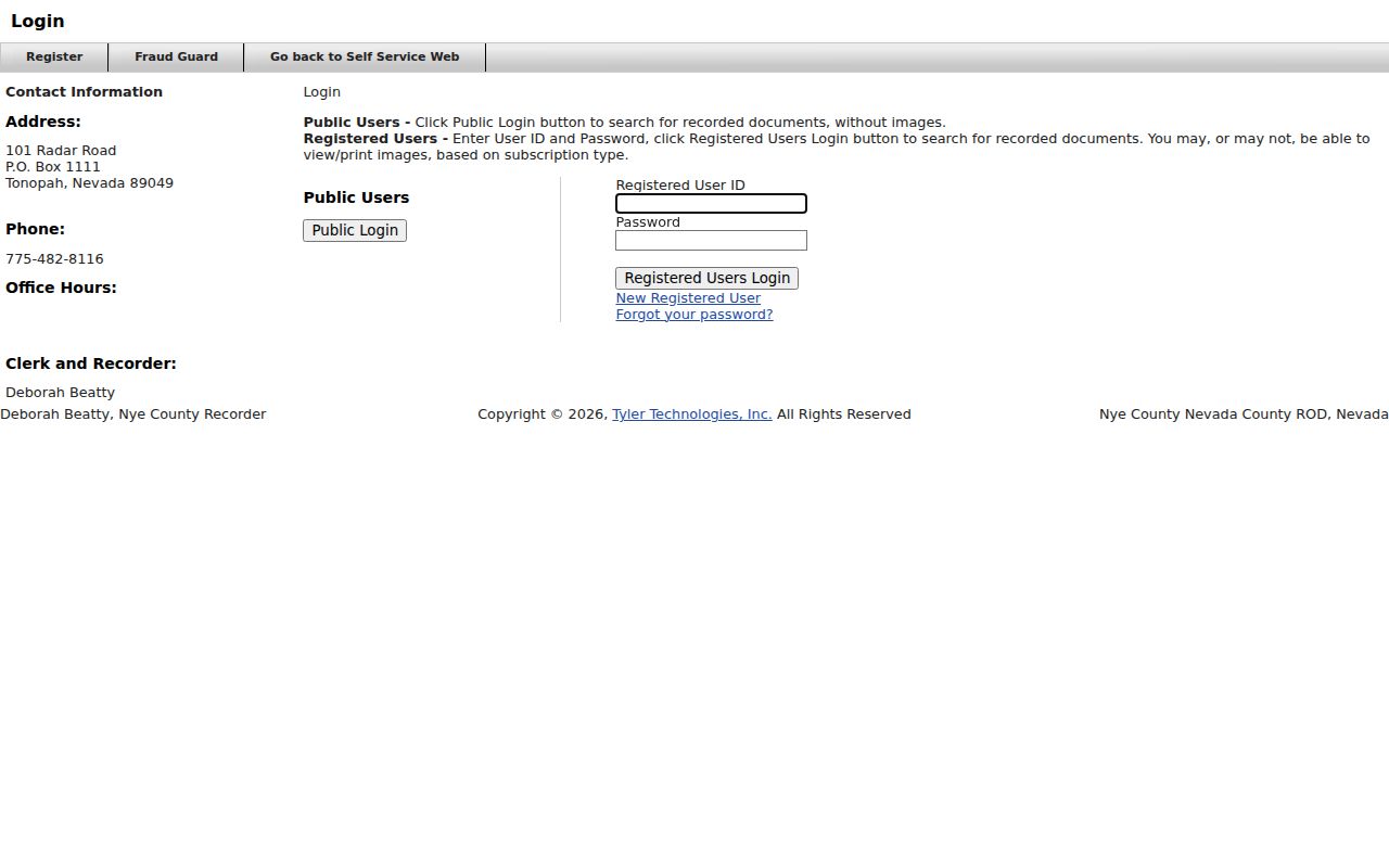 Pahrump previous residents Nye County Recorder public login options