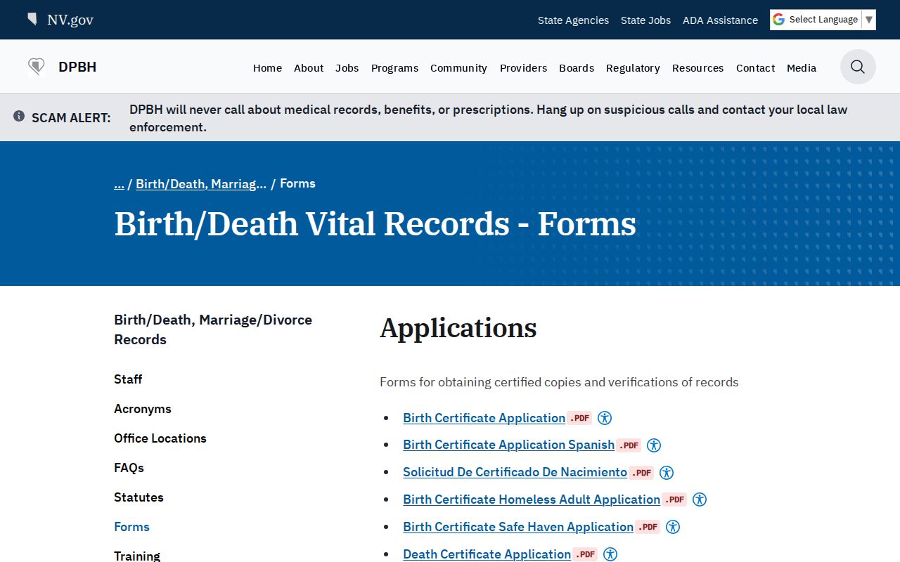 Pahrump resident lookup Nevada vital record forms