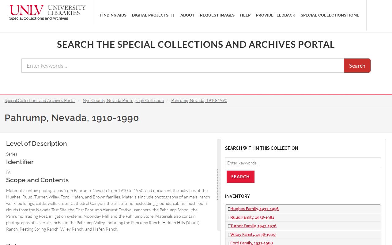 Pahrump city directory history in the UNLV Pahrump photograph collection
