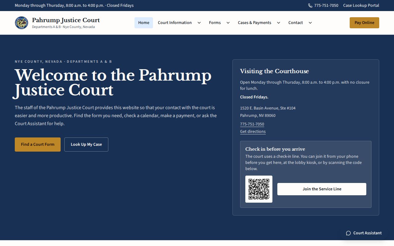 Pahrump residents directory Pahrump Justice Court records portal