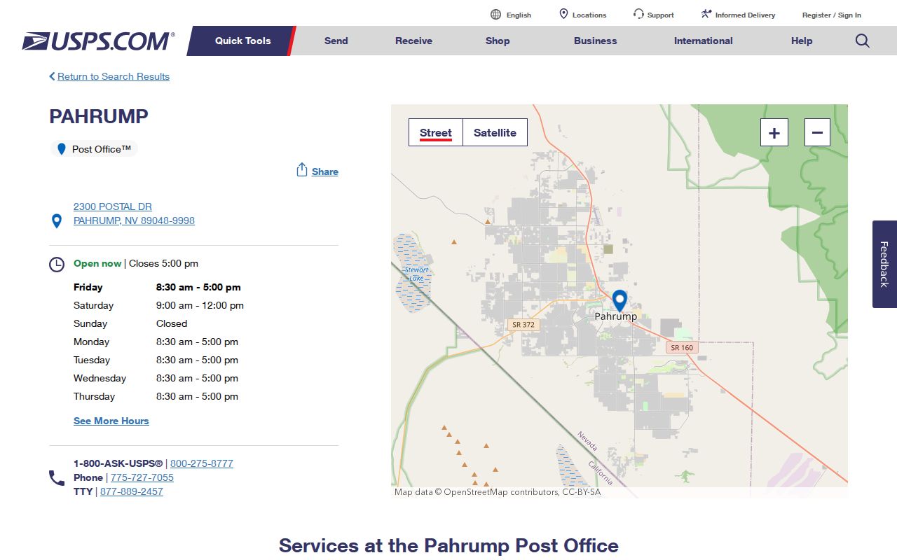Pahrump ZIP code directory 89048 post office source